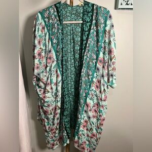 Kori America Floral Kimono in Green and Black